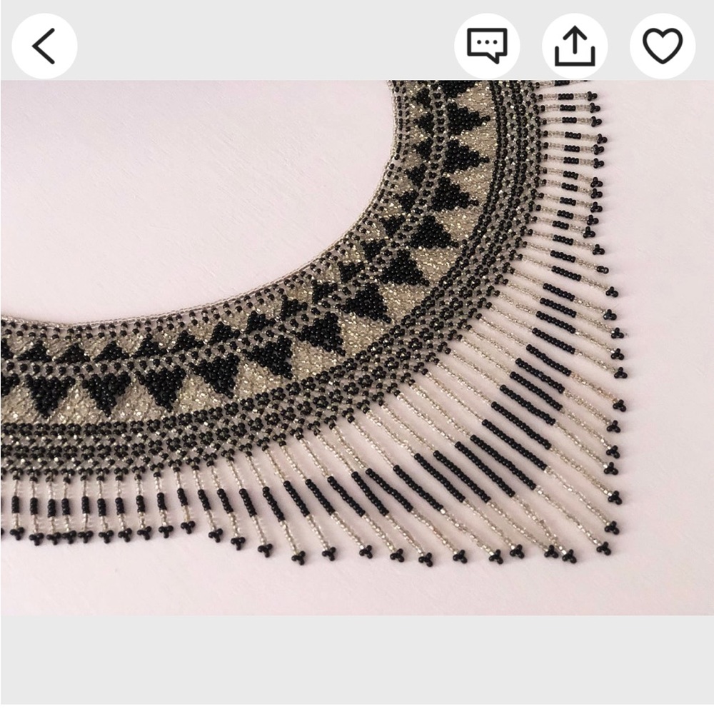 Handmade statement Mexican necklace. black and white beaded Huichol necklace